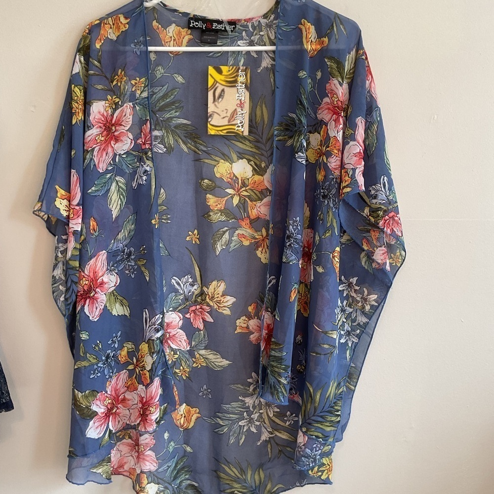 Cottagecore Spring Summer Blue Floral Short Sleeve Fairycore Boho Kimono- Large